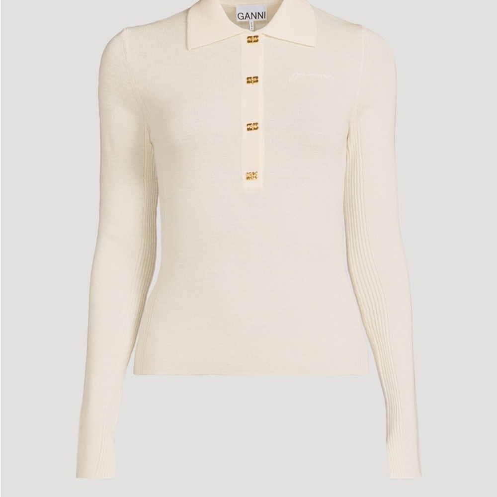 Ganni Long Sleeve Wool Polo Sweater